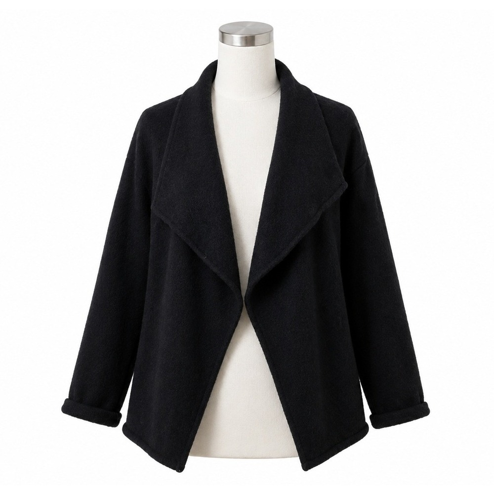Fuzzi S Small Boiled Wool Cardigan Sweater Jacket Open Front Black Capsule Italy